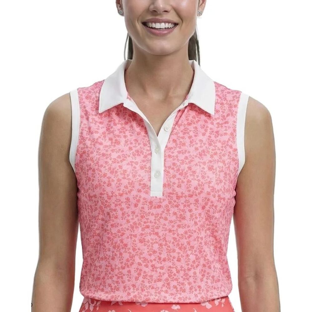 Izod Performance Pink Floral Ally Print Sleeveless Polo Shirt Top Size XL New